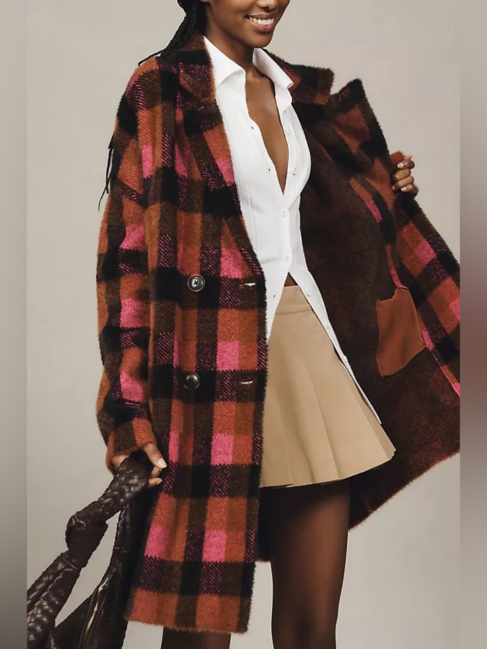 Anthropologie NVLT XL Plaid Double Breasted Coatigan Coat (PTP 23”)